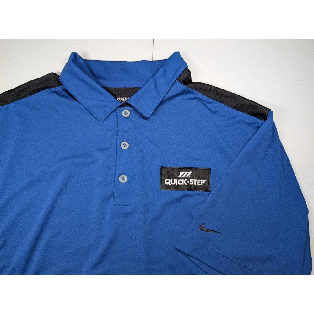 Nike Golf Dri-Fit Quick-Step Polo Shirt XL Blue Black Breathable‎ Short Sleeve